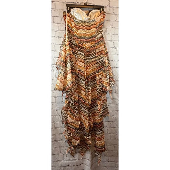 Quiro Large Strapless Chevron Print Dress High Low Hem Party Cocktail Cute‎ - Picture 3 of 4